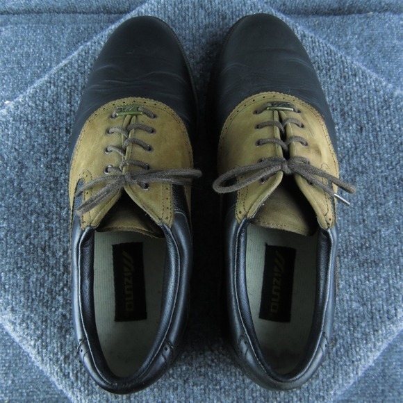 Mizuno Golf Cleat Men Saddle Oxfords Shoes Size‎ 11 Medium Black Leather Lace Up